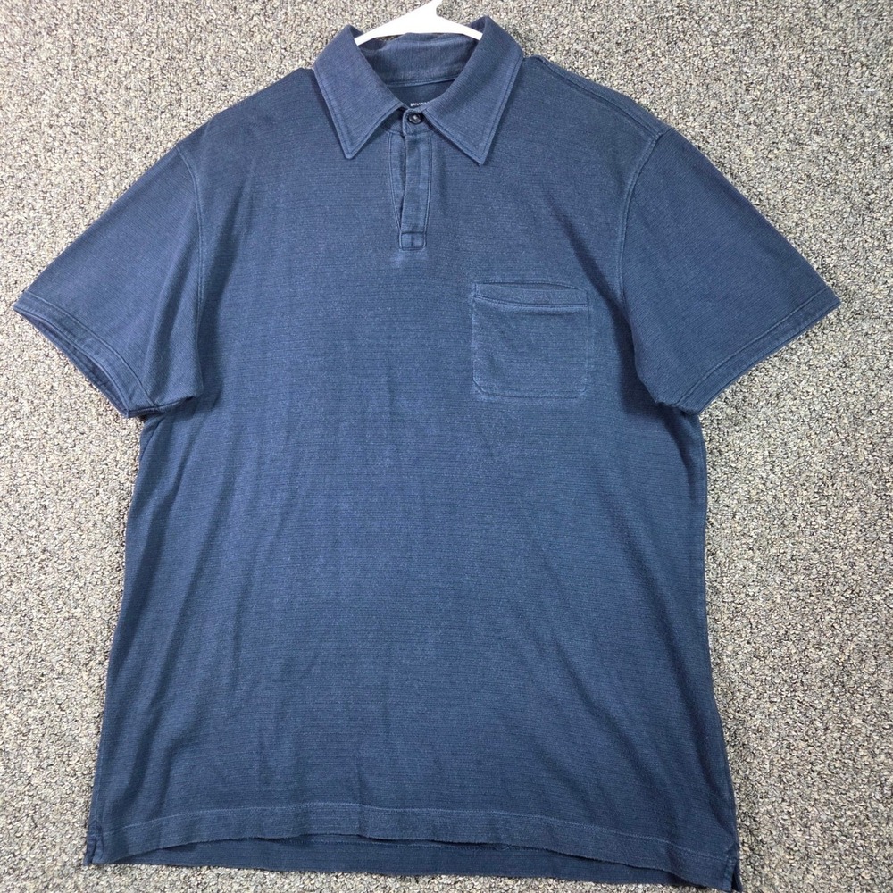 Banana Republic Polo Shirt Men Large Blue‎ Short Sleeve Cotton Pocket Slub Knit